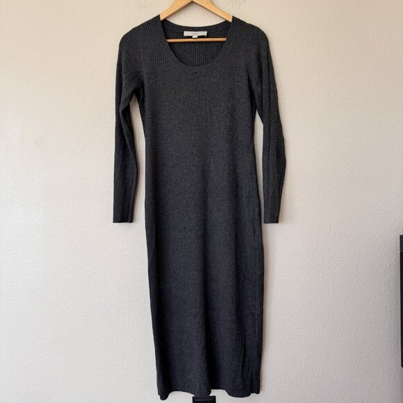 Ann Taylor Loft Medium Petite Heathered Ribbed Scoop Neck Midi Dress - Picture 2 of 8